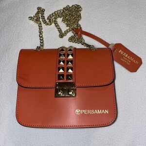 Persaman Gold/Orange crossbody bag studded